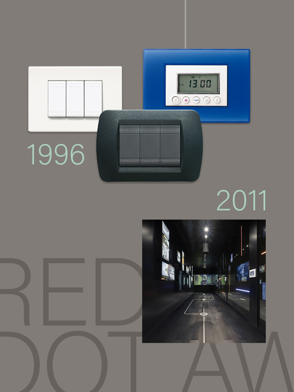 Three models of Living and Light ranges and a view of the Concept Store, on a grey background.