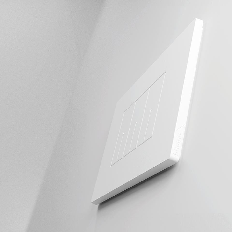 The elegance of the 3-module BTicino Light Now in white color stands out against a white wall.