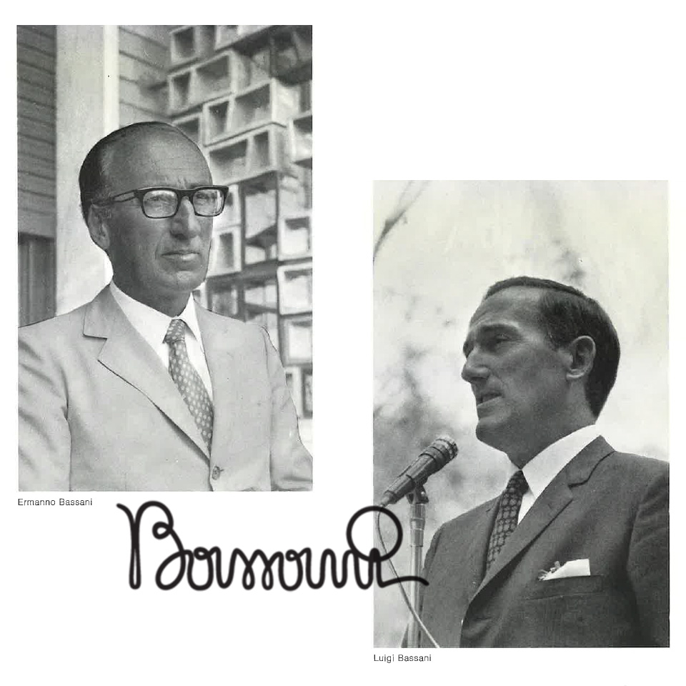 Black and white portraits of Ermanno and Luigi Bassani, with the Bassani handwriting signature below.