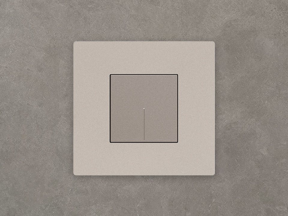 BTicino Light Now 2-module in sand stone color, mounted on a textured gray wall.