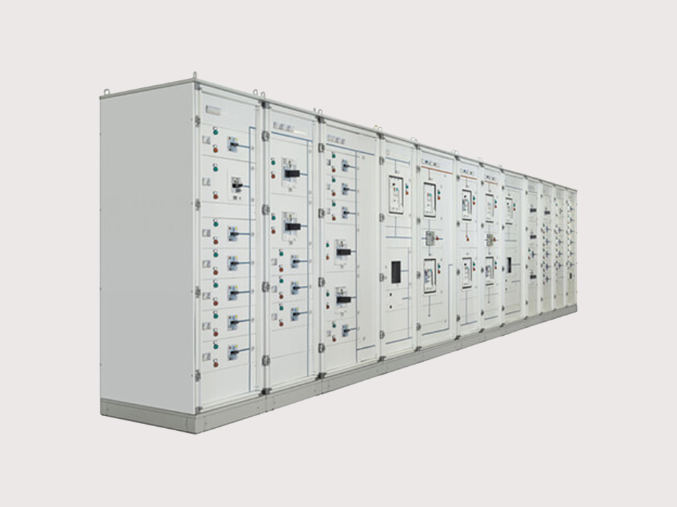 BTicino MAS panelboards and cabinets with switches, gauges, and breakers against a plain white background.